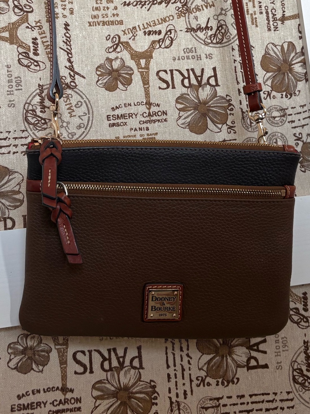 Dooney & Bourke Pebble Leather Brown and Black Crossbody Bag